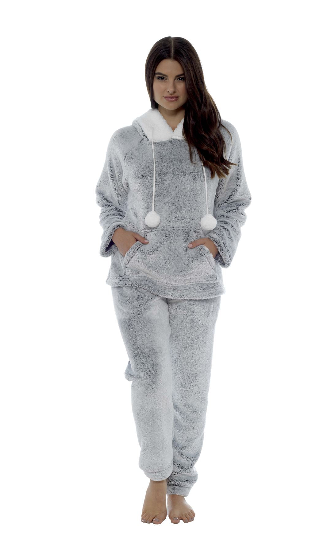 Women's Shimmer Fleece Pyjamas, Fluffy Soft Hooded Twosie Pyjama Set, LN769