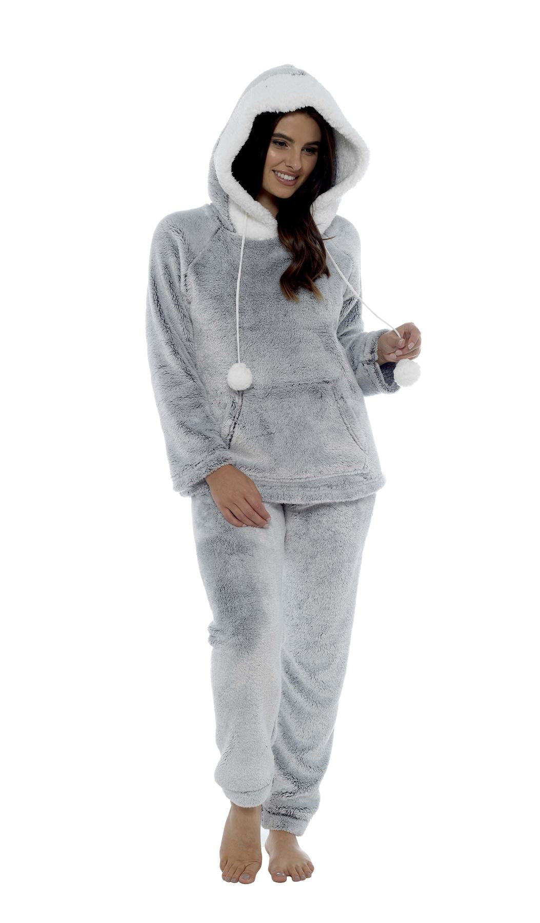 Women's Shimmer Fleece Pyjamas, Fluffy Soft Hooded Twosie Pyjama Set, LN769