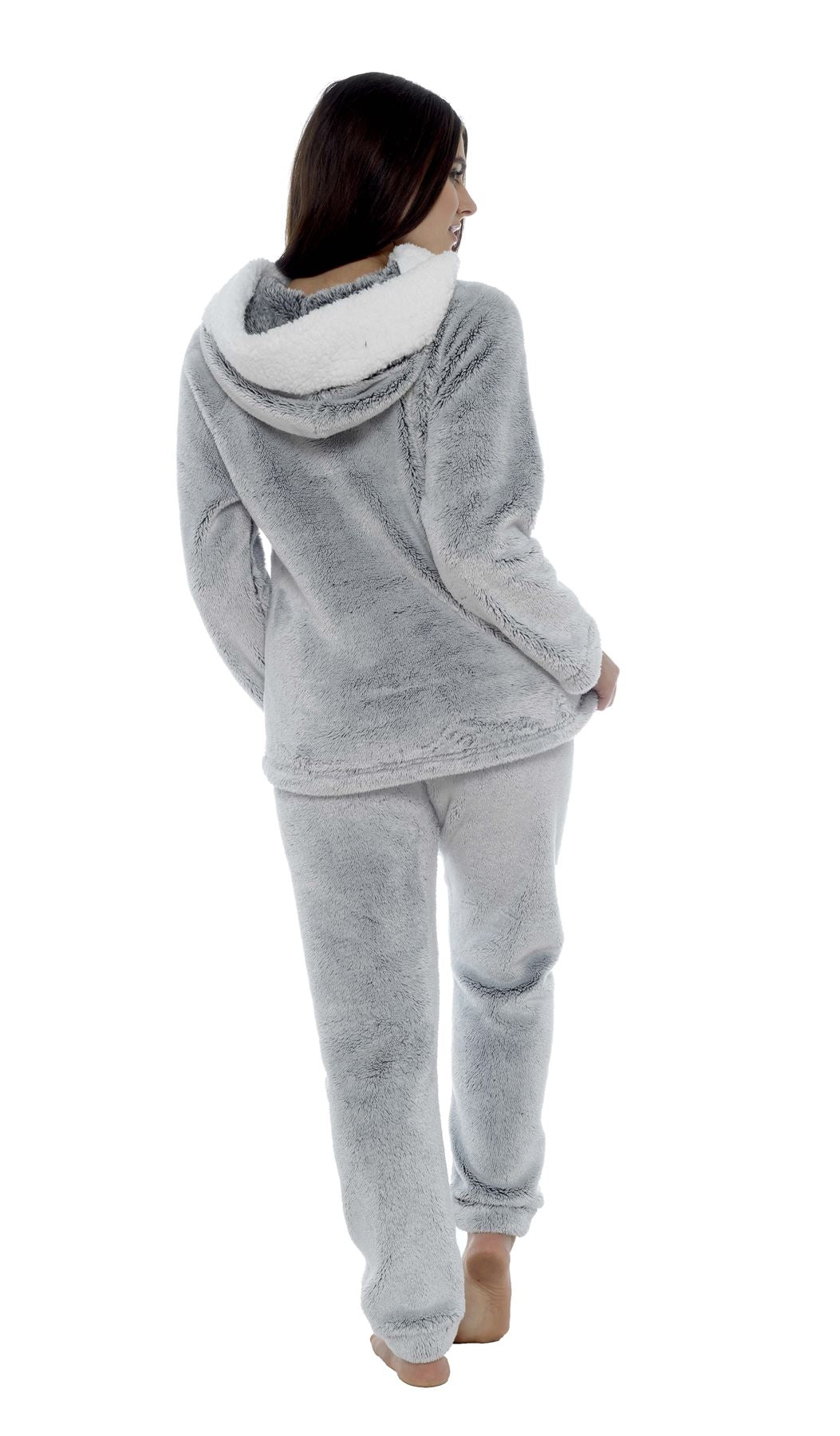 Women's Shimmer Fleece Pyjamas, Fluffy Soft Hooded Twosie Pyjama Set, LN769