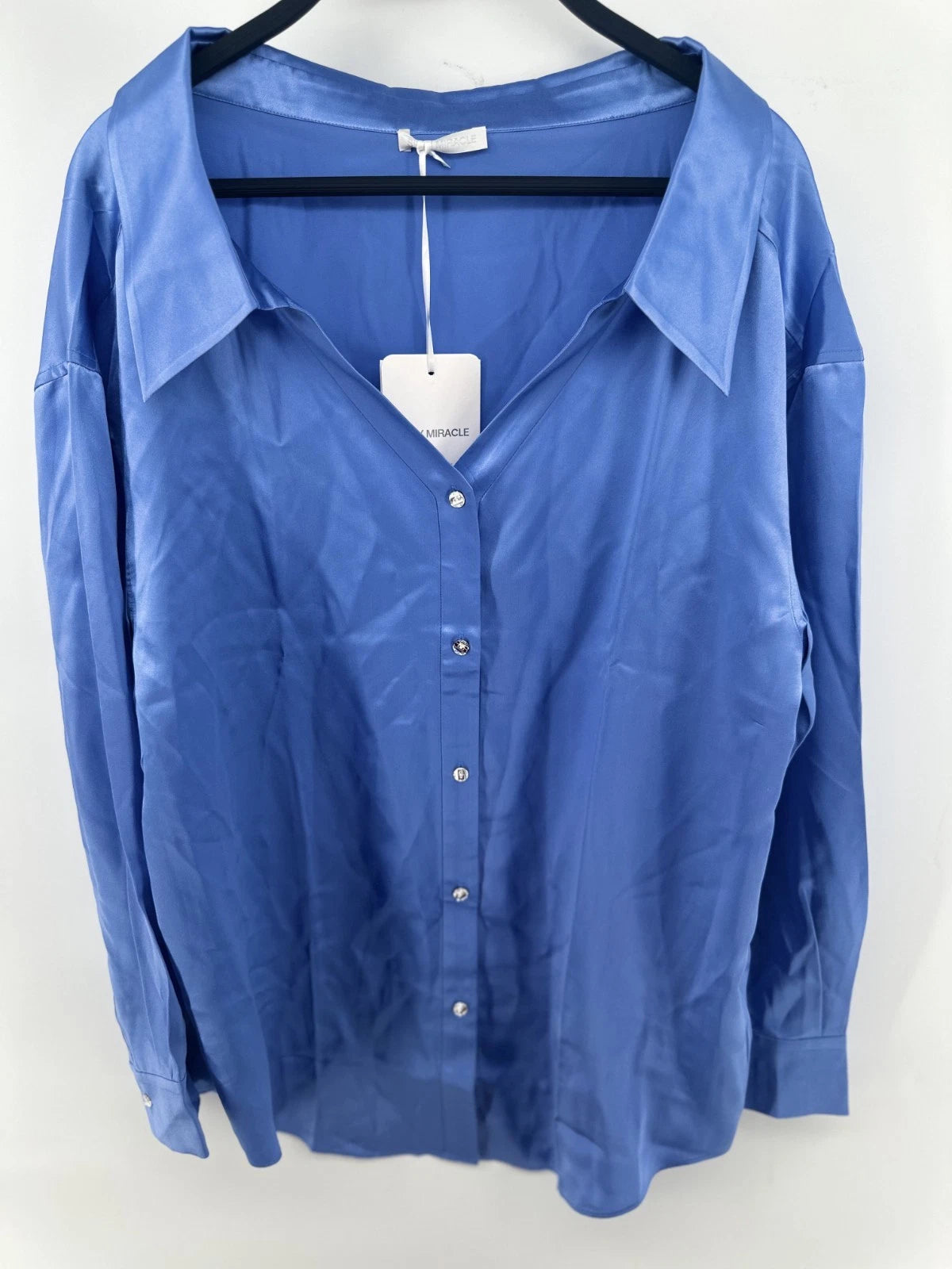 Silky Miracle PJ set longsleeve button down shirt and pants size M Blue