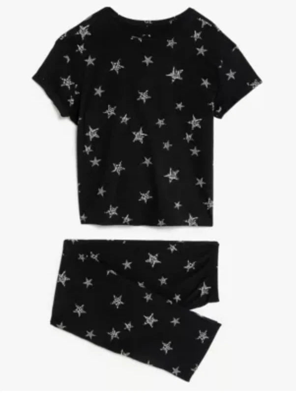 M&S COLLECTION BLACK PURE COTTON STAR PRINT PYJAMA SET