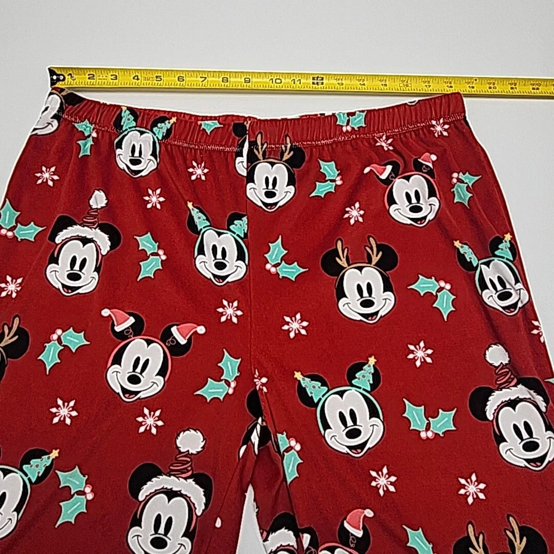 Disney Mickey Mouse Pajama Set Size XL Christmas Holiday Red Shirt Jogger Pant