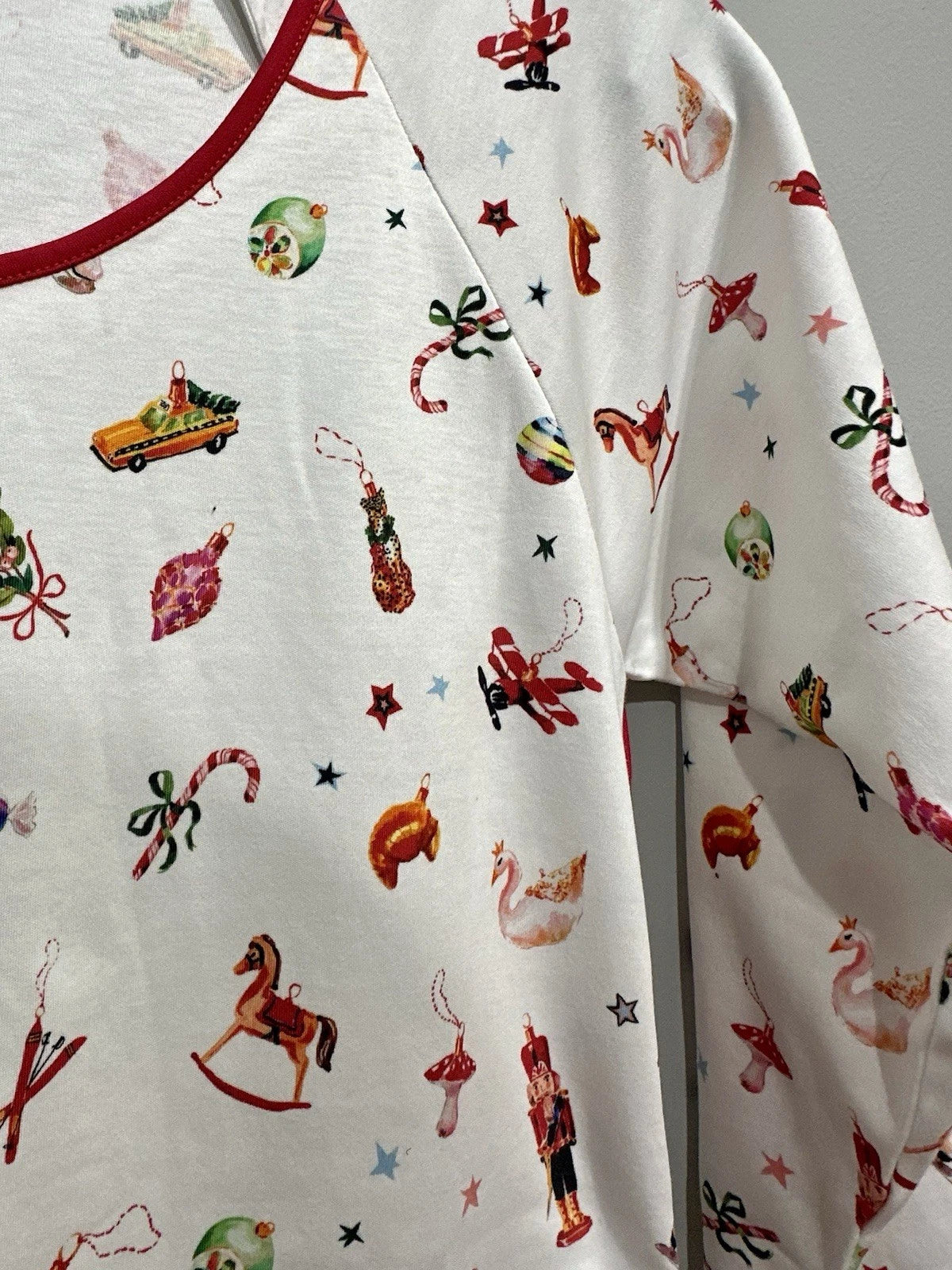 Lake Pajamas Set Pima Cotton Long-Long Sleeve Crop  Christmas White New Size S