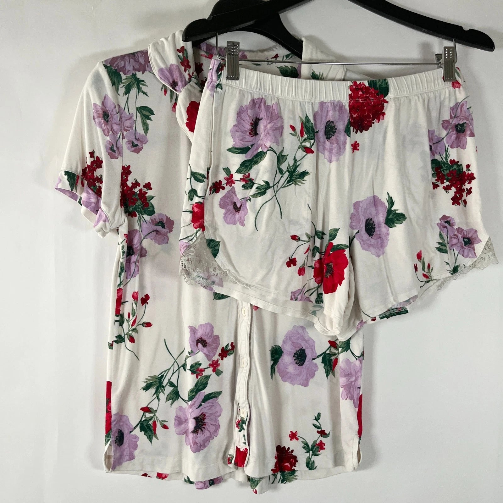 SOMA Cool Nights Pajamas Set PJs Small Cream Floral Cottage Fairy Tale Lounge