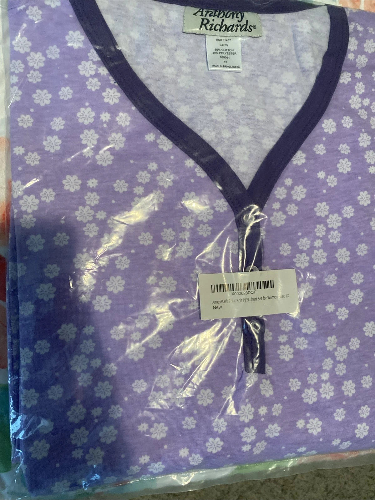 V-Neck Lace Trim Floral Pattern 2-Piece  Pajama Set Size 1X