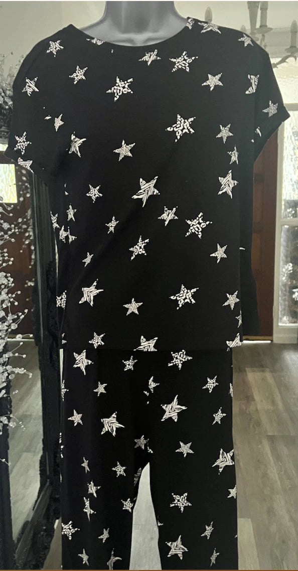 M&S COLLECTION BLACK PURE COTTON STAR PRINT PYJAMA SET