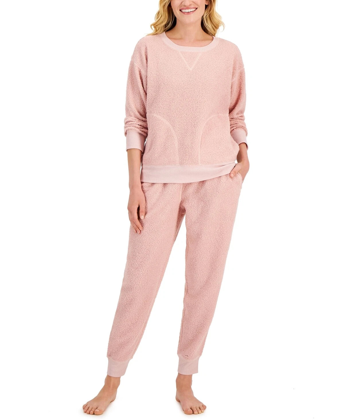 Jenni Women’s Solid Sherpa Pajama Set, Pink, Small