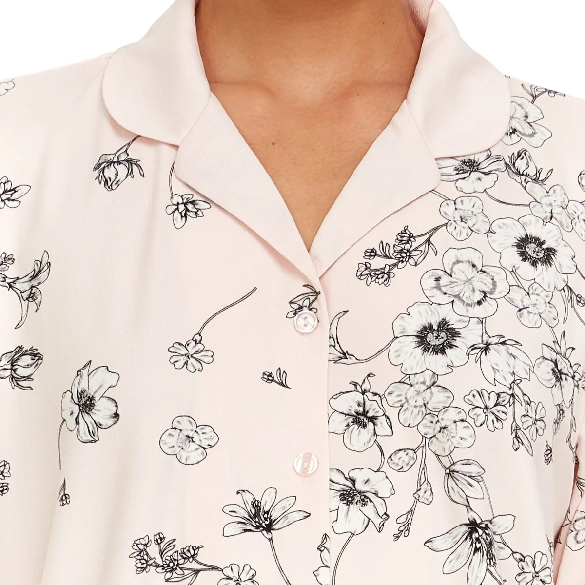 Flora Nikrooz Women's Satin Trim Notch Collar PJ Set