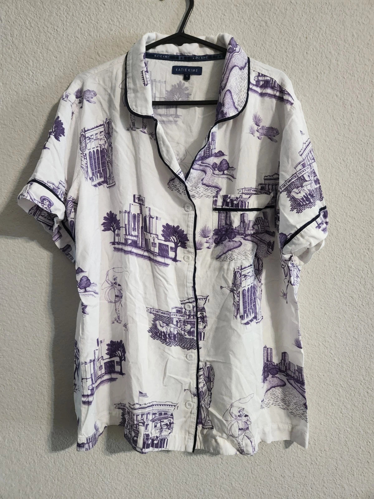 Katie Kime Fort Worth Toile Pajama Shorts set white/purple size small
