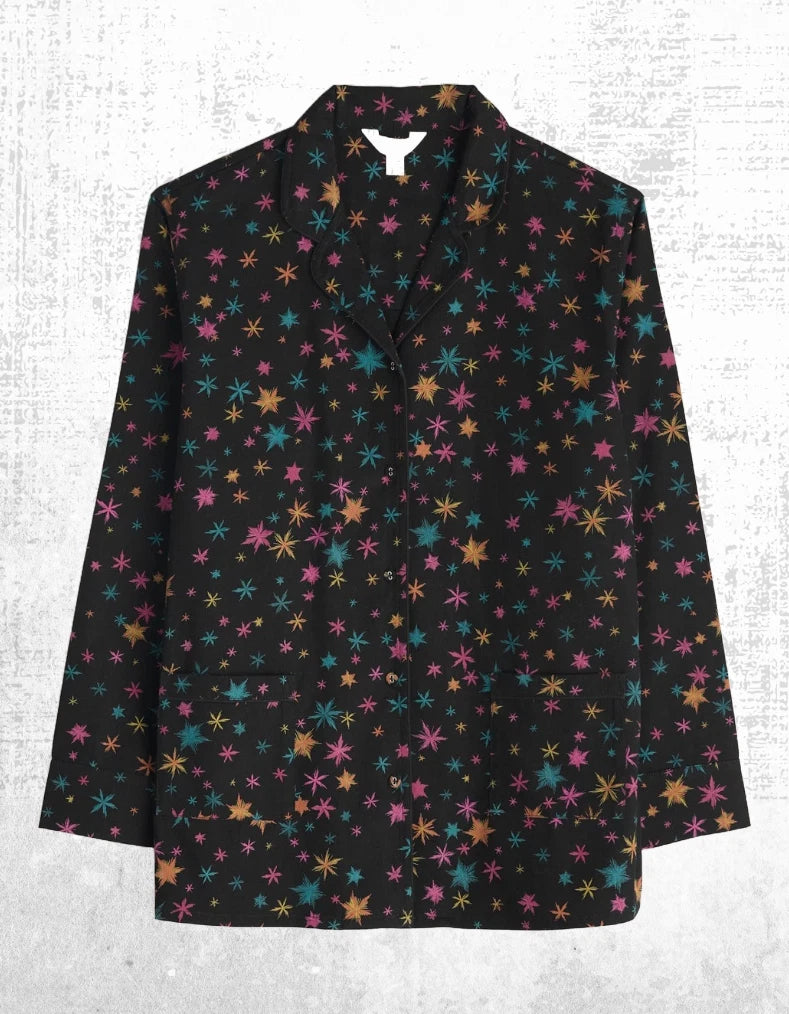 Ex Seasalt Women’s Long Sleeve Cotton Pyjama Set in Black Multi Snow