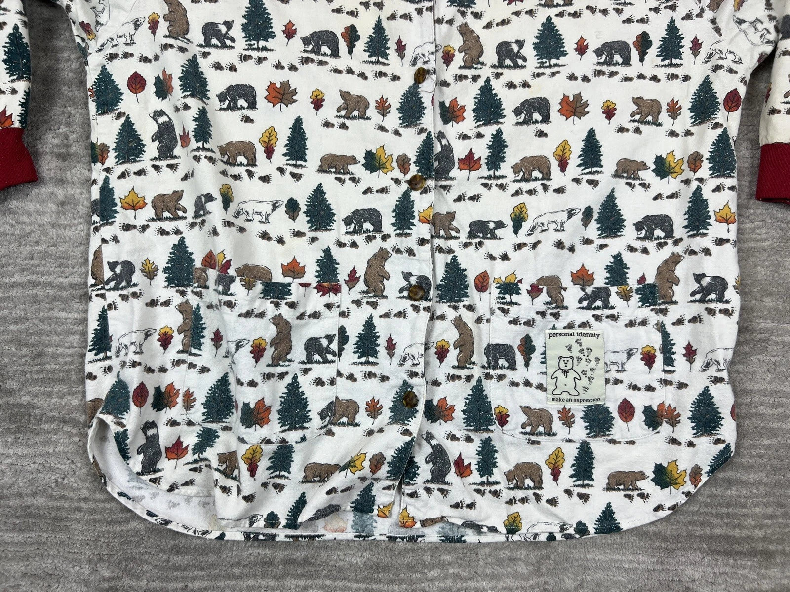 Personal Identity Intimates Pajama Suit Large White Bear Forest Print Two Piece