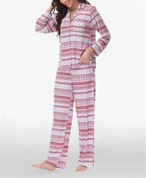 Beautyrest Women's Long Sleeve Notch-Collar Pajama Set, Multi, Size L 0103