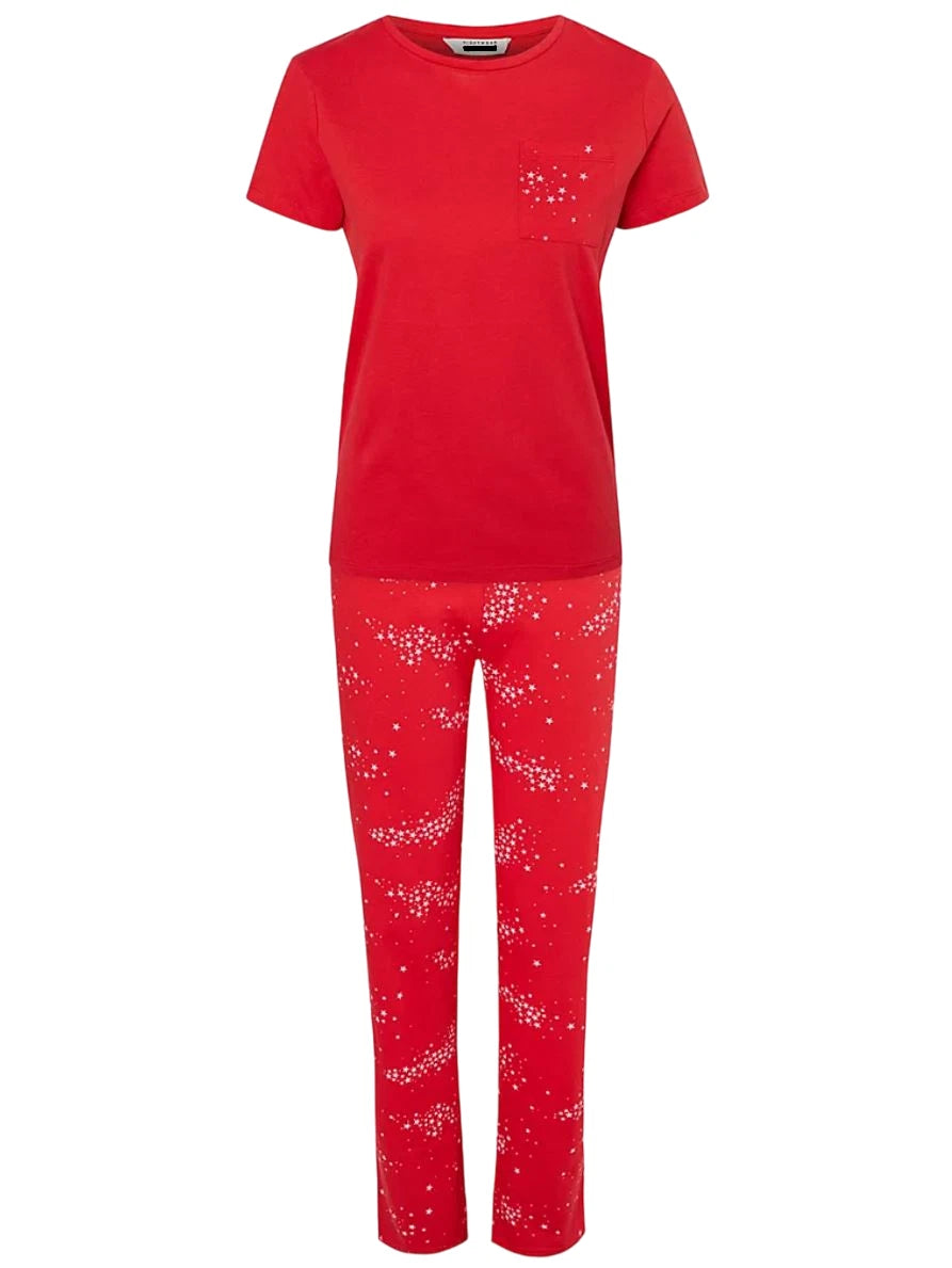 Ladies Star Print Pure Cotton Pyjama PJ Set Short Sleeve