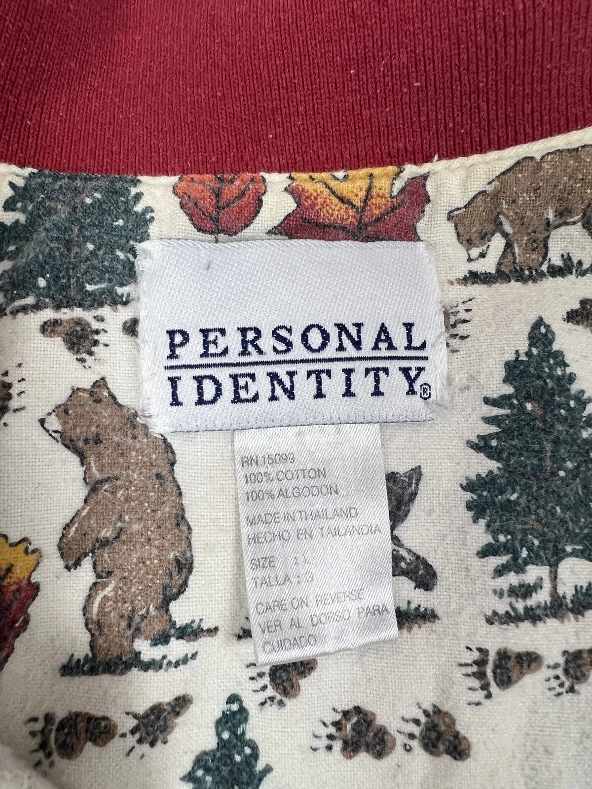 Personal Identity Intimates Pajama Suit Large White Bear Forest Print Two Piece