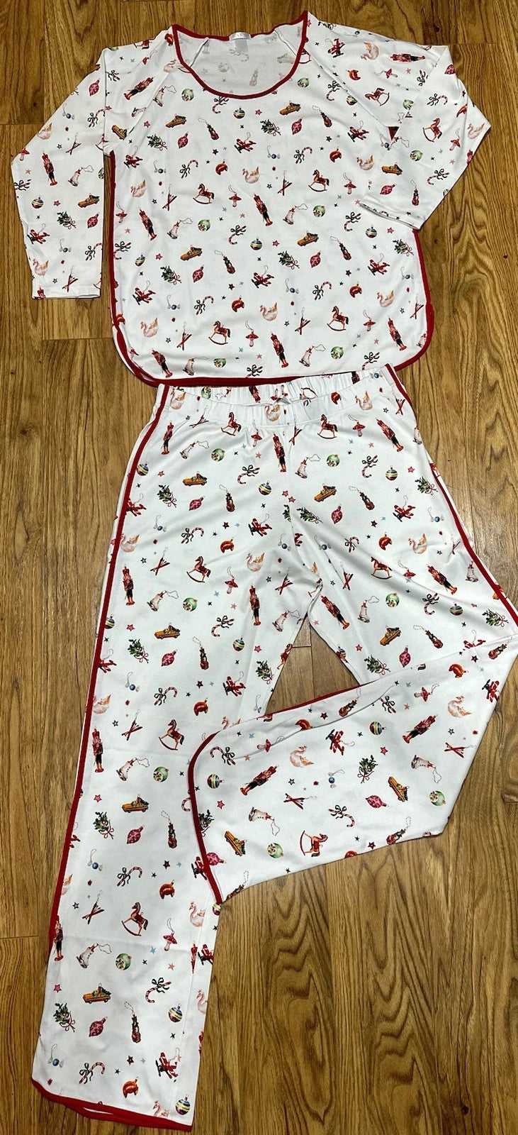 Lake Pajamas Set Pima Cotton Long-Long Sleeve Crop  Christmas White New Size S
