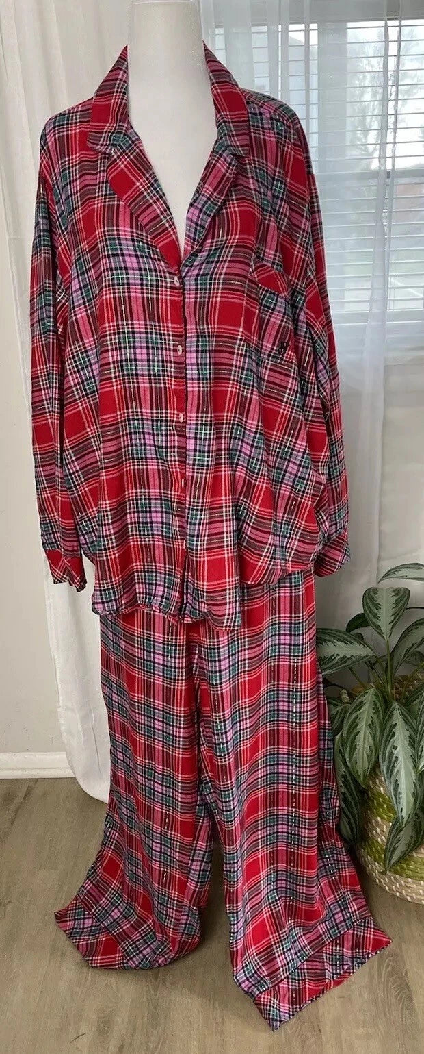 Victoria Secret- XXL Plaid 2 Piece Pajama Set (Red/Pink) Cozy Lounge Sleep