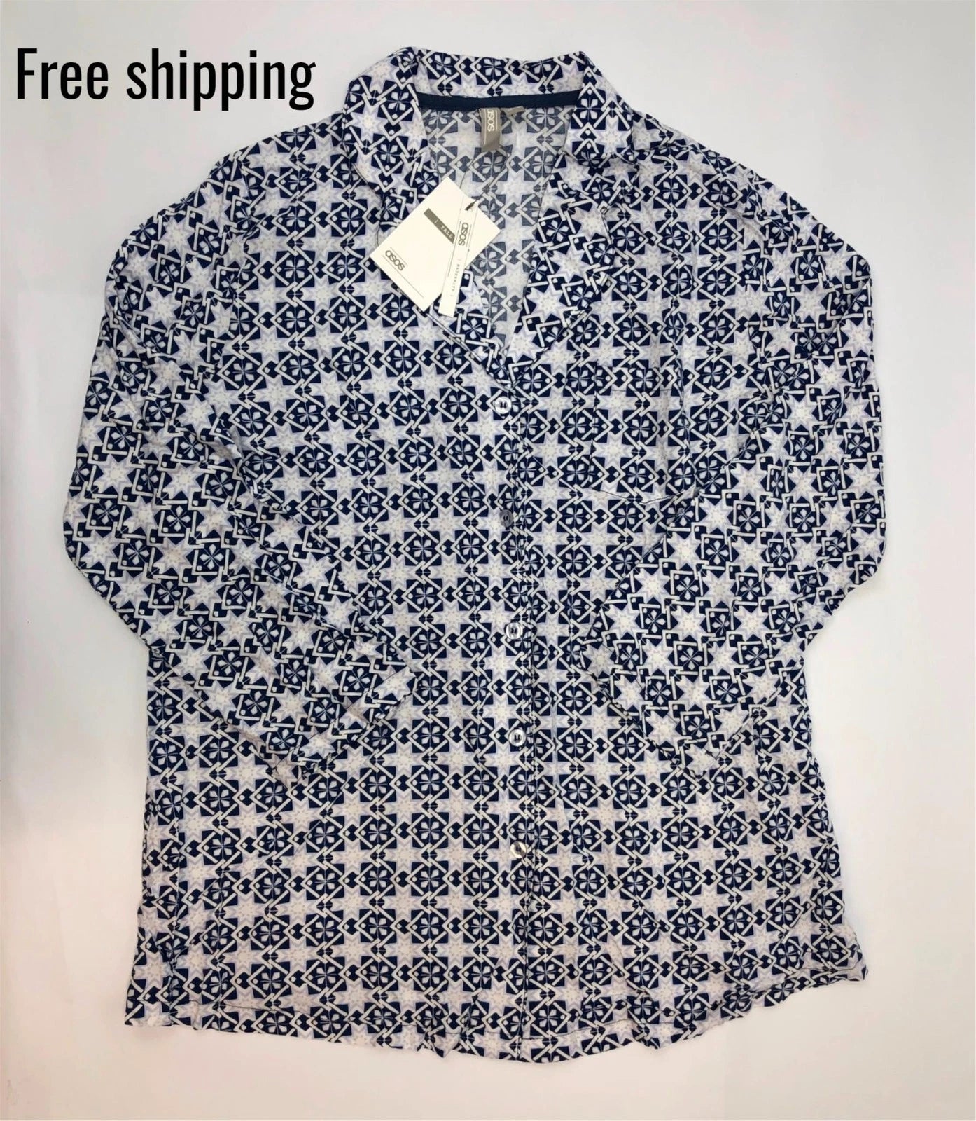 ASOS Womens Pajama Set Shirt and Pants White Blue Size 10