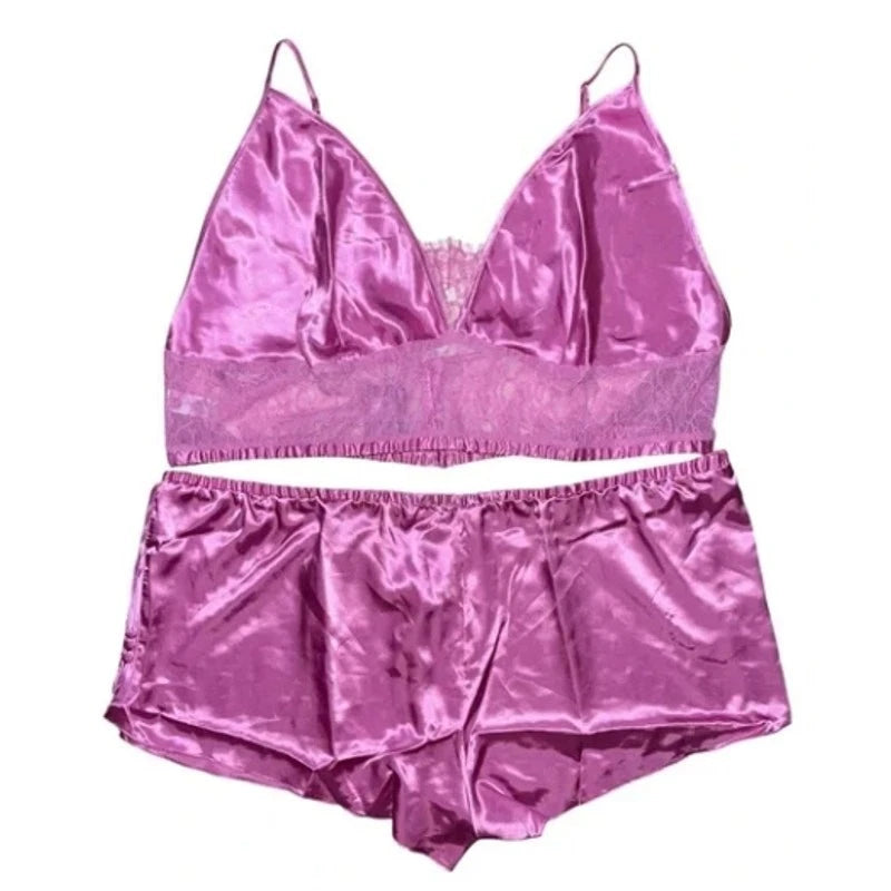 Frederick's of Hollywood Delphine Sexy 2 Piece Satin & Lace Pajamas Plus SZ 1X
