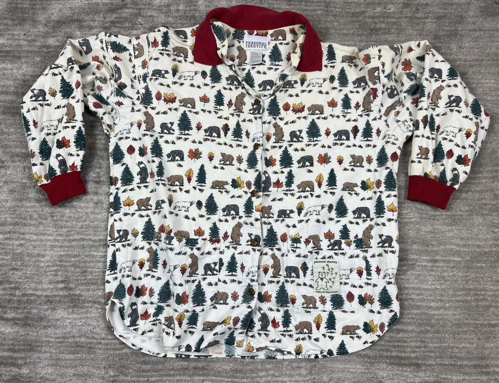 Personal Identity Intimates Pajama Suit Large White Bear Forest Print Two Piece