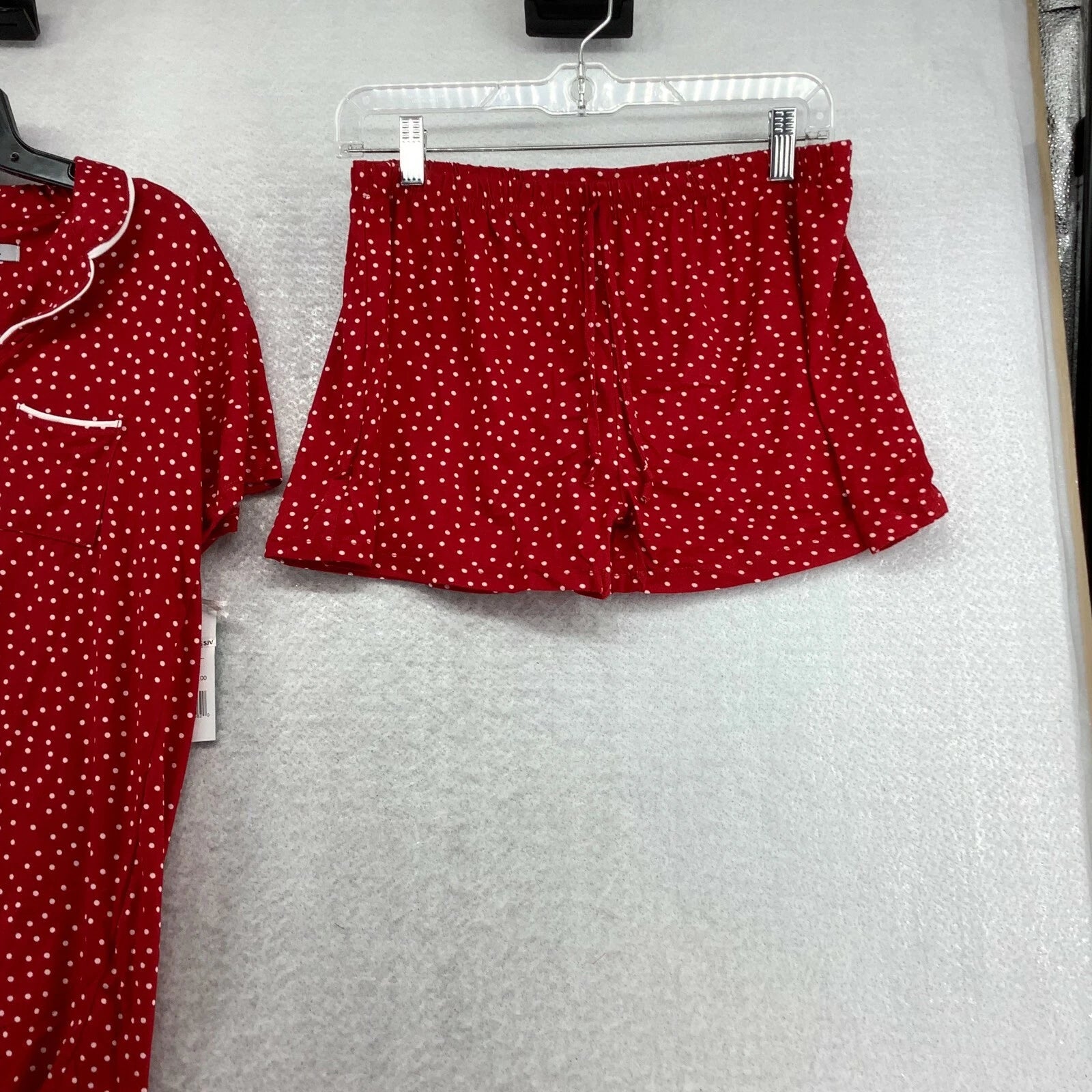 Joan Vass Womens Polka Dot Short Sleeves Collar 2 Piece Red Sleepwear Lounge Set