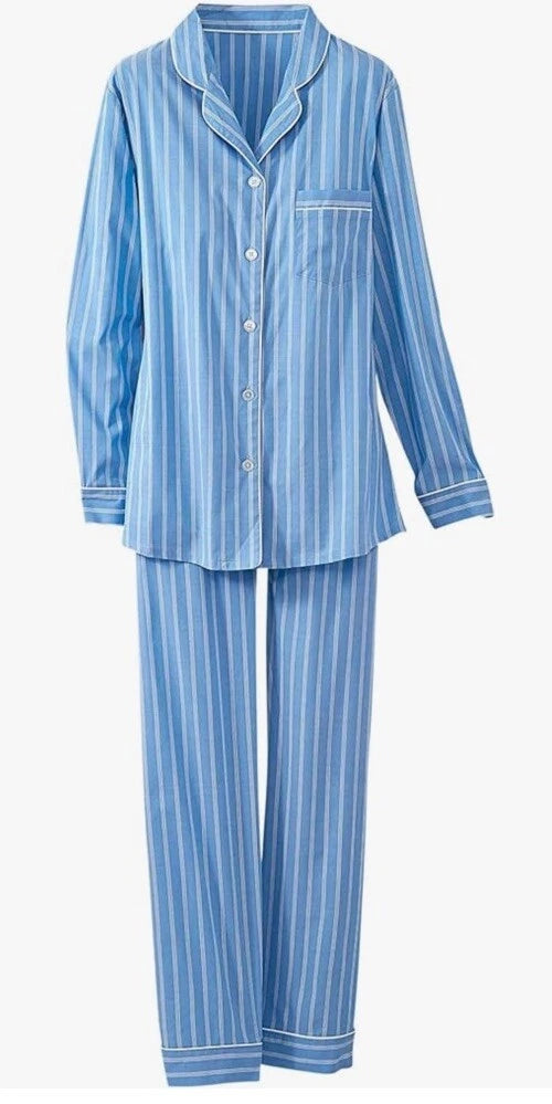 Petite Large PL Blue Stripe Cotton 2 Piece Pajama Set NWT Men’s Style