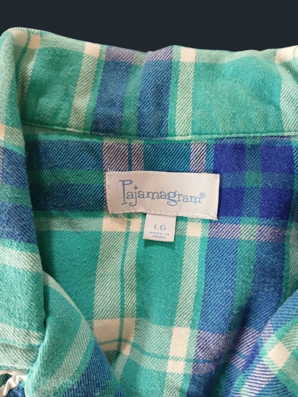 Pajamagram Green Blue Plaid Flannel Pajama Set Size L Long Sleeve Shirt  Pants