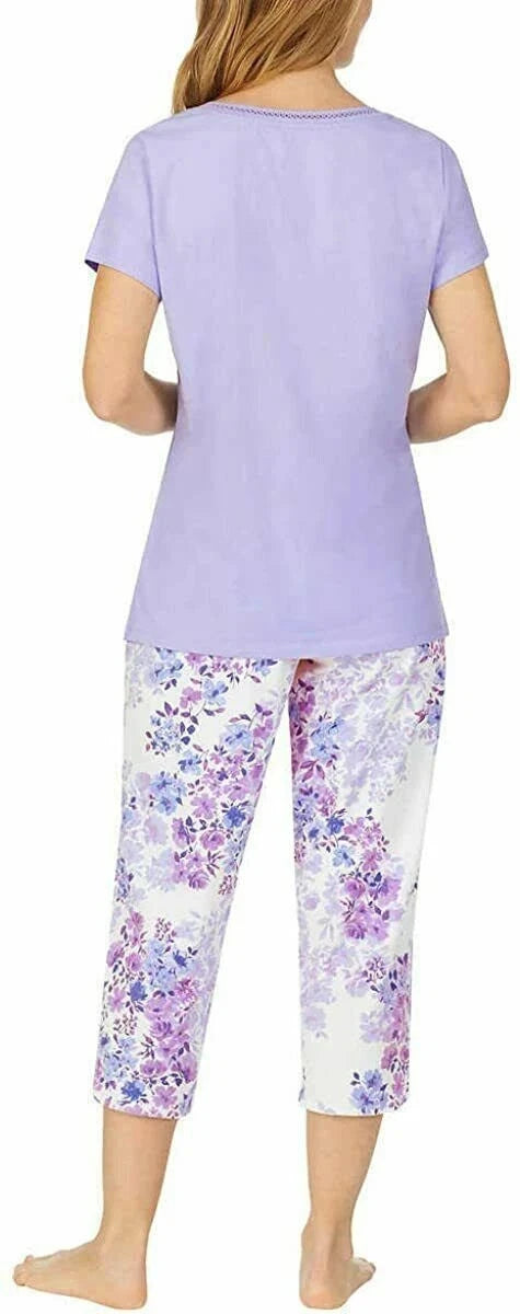 Carole Hochman Women's 4 Piece Purple and Floral Pajama Set Size L (1006) NWOT