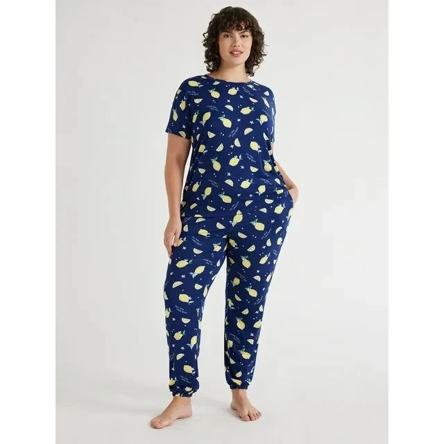 Joyspun Women's Tee And Joggers  PJ Set Nautical Navy  Plus  Size  3X (22W-24W)