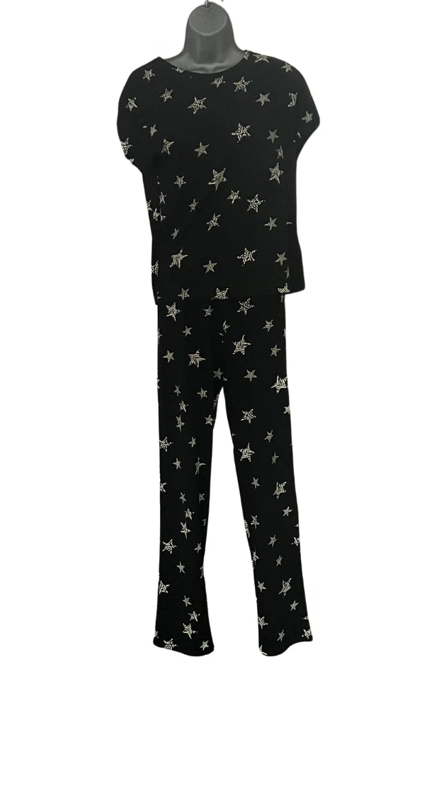 M&S COLLECTION BLACK PURE COTTON STAR PRINT PYJAMA SET