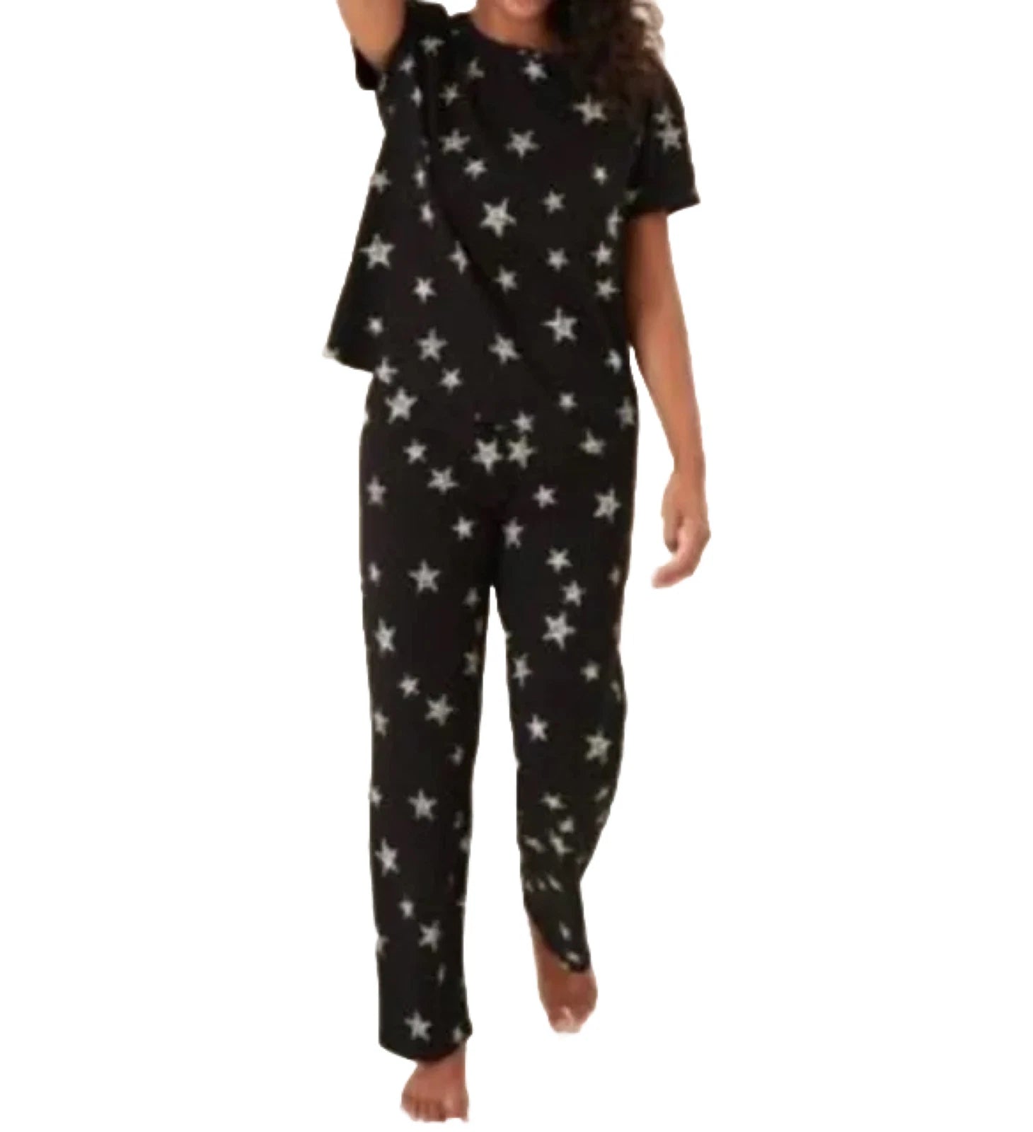 M&S COLLECTION BLACK PURE COTTON STAR PRINT PYJAMA SET