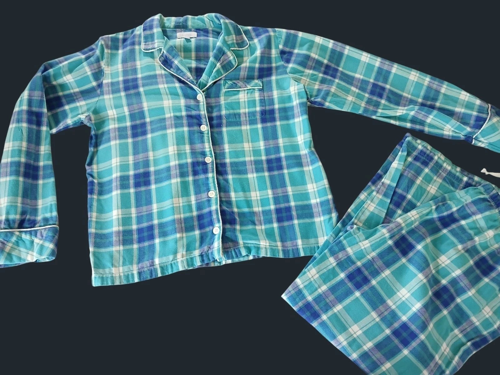 Pajamagram Green Blue Plaid Flannel Pajama Set Size L Long Sleeve Shirt  Pants