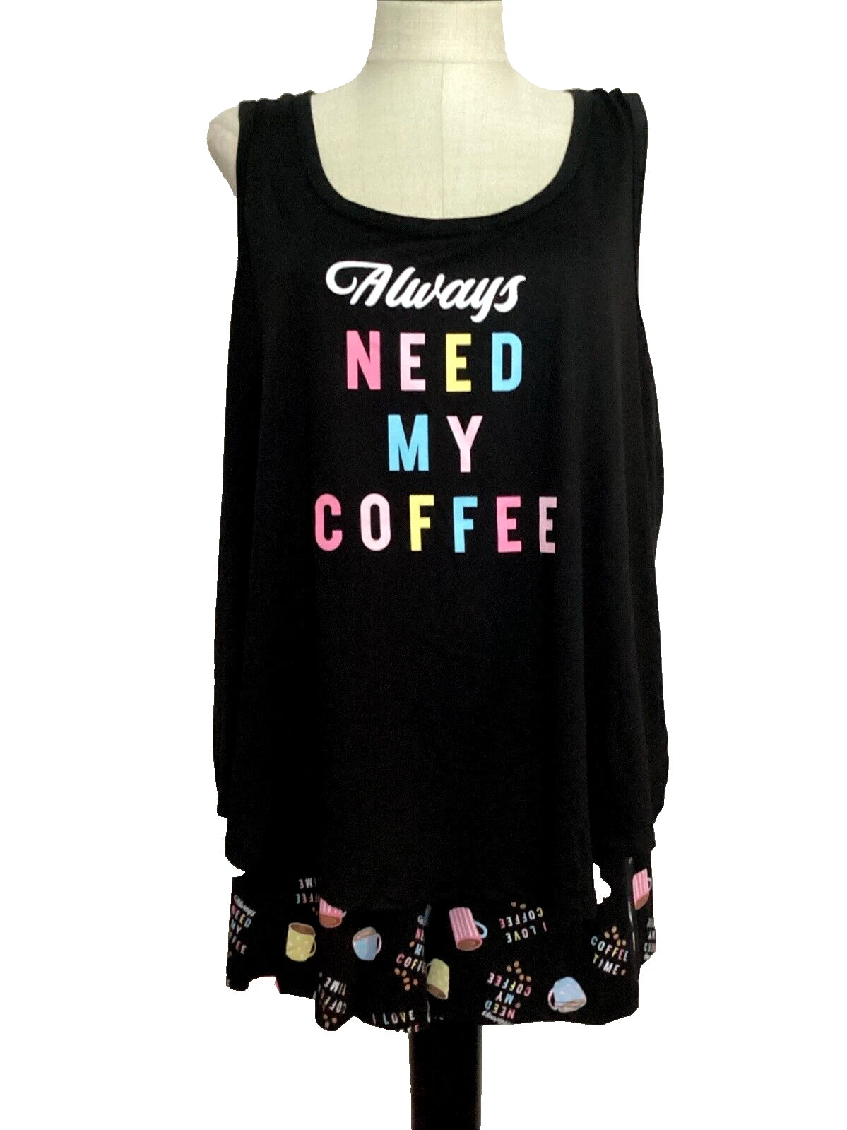JOYSPUN  SLEEPWEAR SHORTY SET Black Coffee Tank & Shorts Sz 3X *