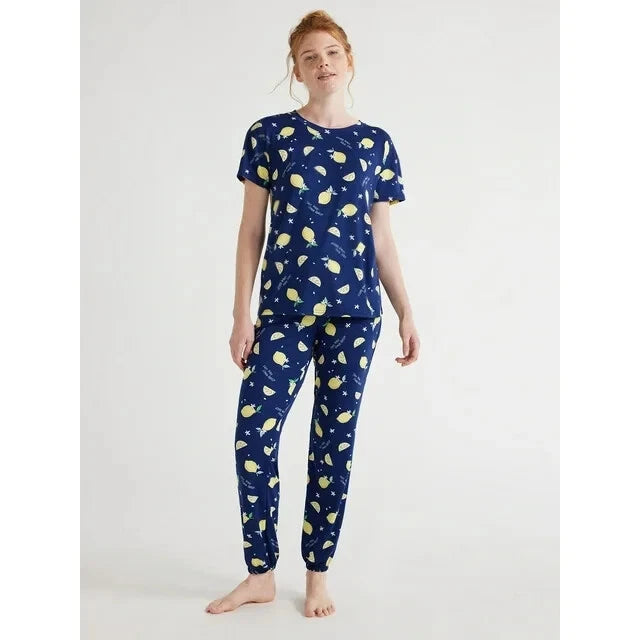Joyspun Women's Tee And Joggers  PJ Set Nautical Navy  Plus  Size  3X (22W-24W)