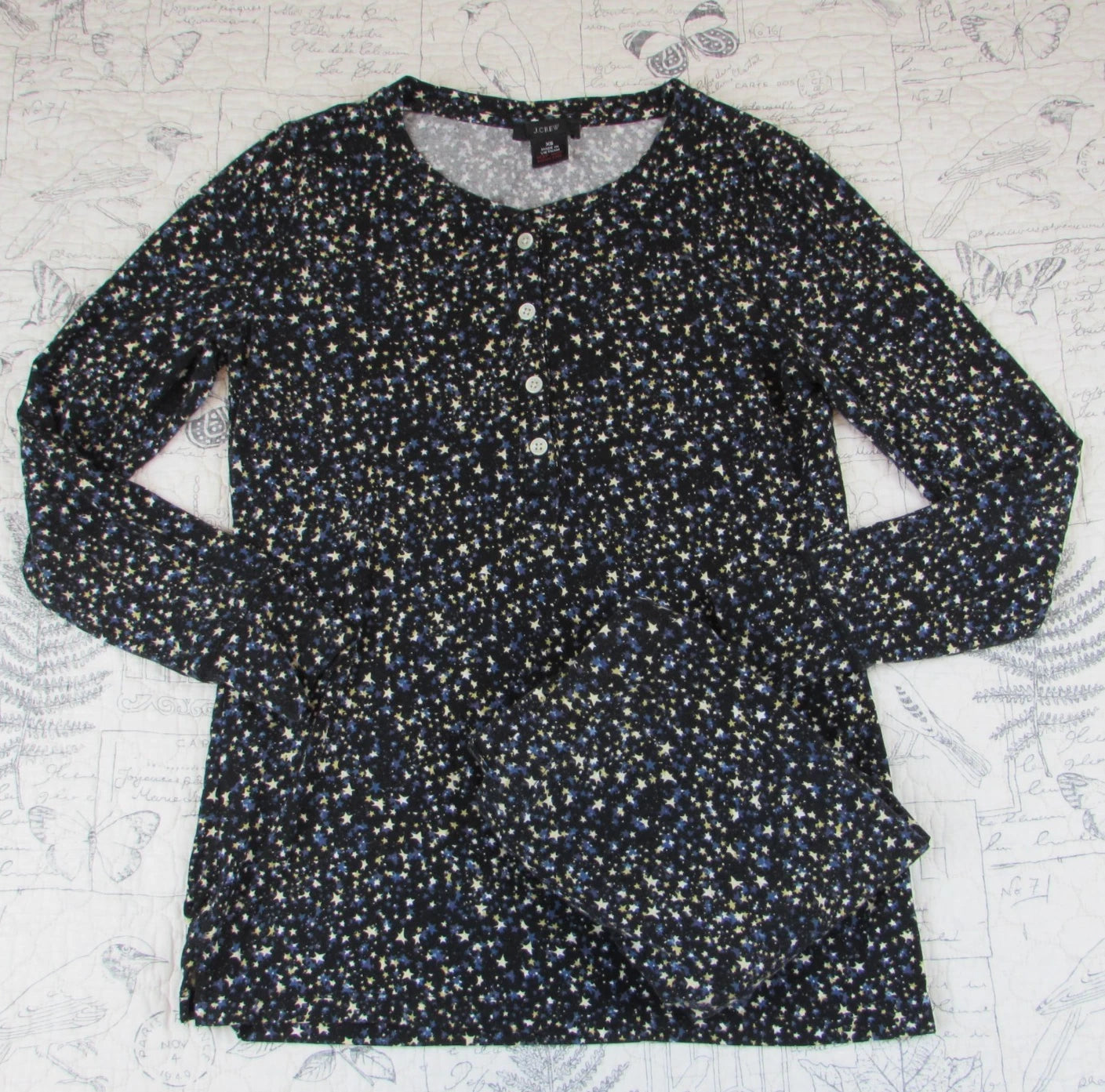 NEW $110 J Crew Eco Dreamiest Henley Pajama Set in Starry Sky Print womens  XS