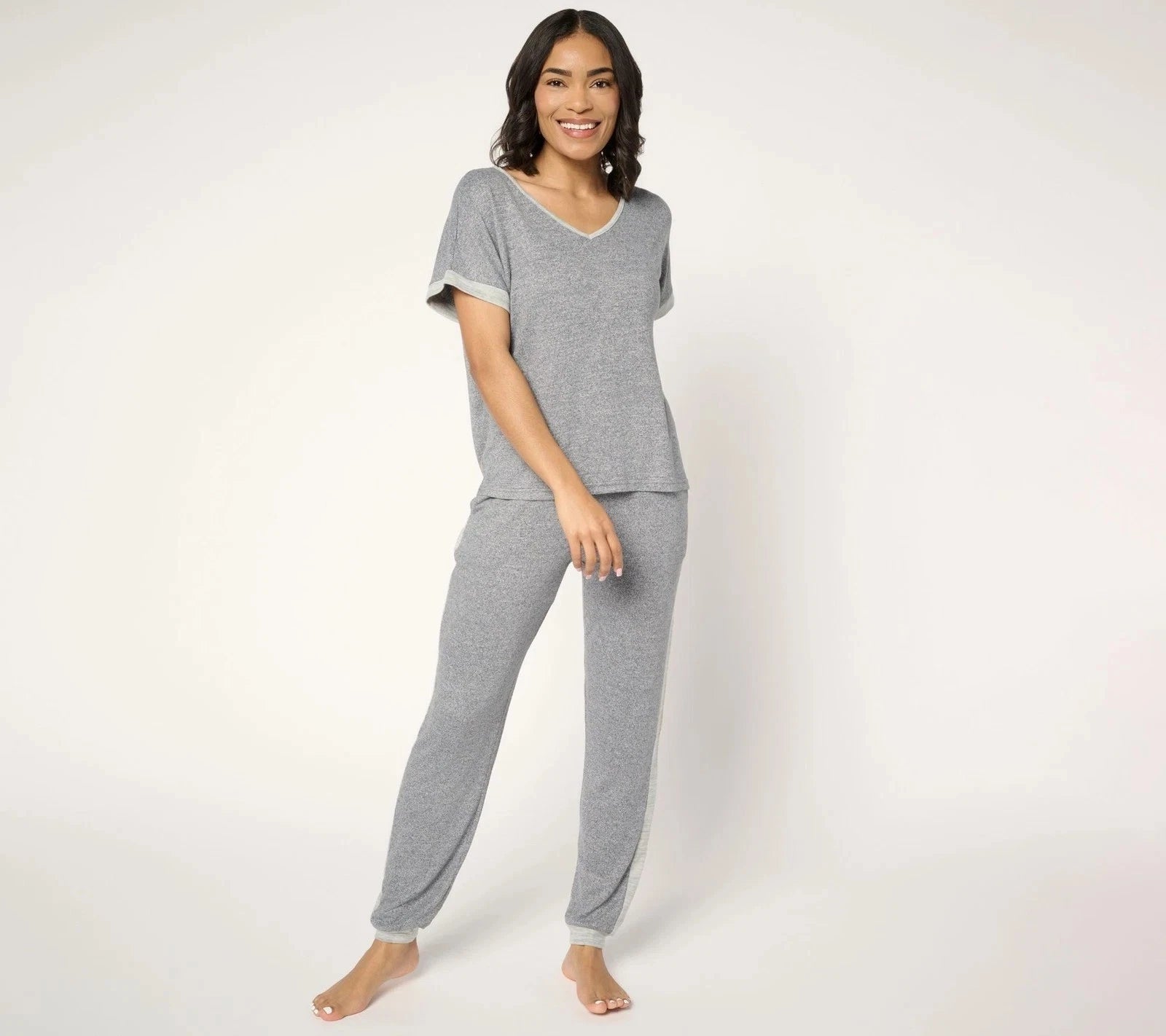 Muk Luks Sweater Knit Short Sleeve and Jogger Pajama Set Black L New