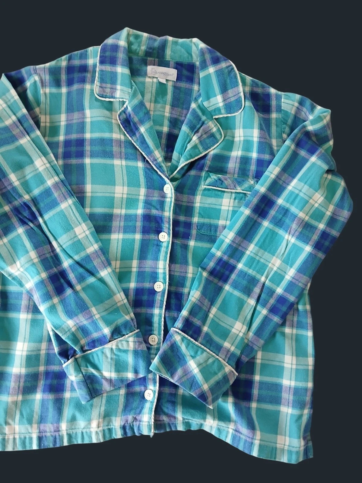 Pajamagram Green Blue Plaid Flannel Pajama Set Size L Long Sleeve Shirt  Pants