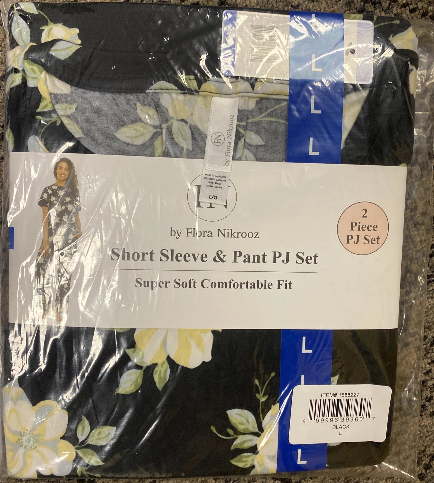 FLORA NIKROOZ SHORT SLEEVE & PANT PJ SET BLACK S,M,L & BLUE M & L NWT