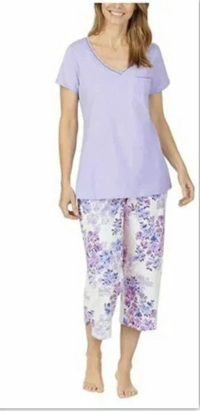 Carole Hochman Women's 4 Piece Purple and Floral Pajama Set Size L (1006) NWOT