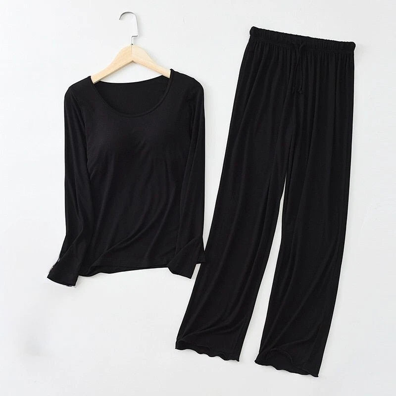 Two Piece Long Sleeve Built in Bra Loungewear Pyjamas