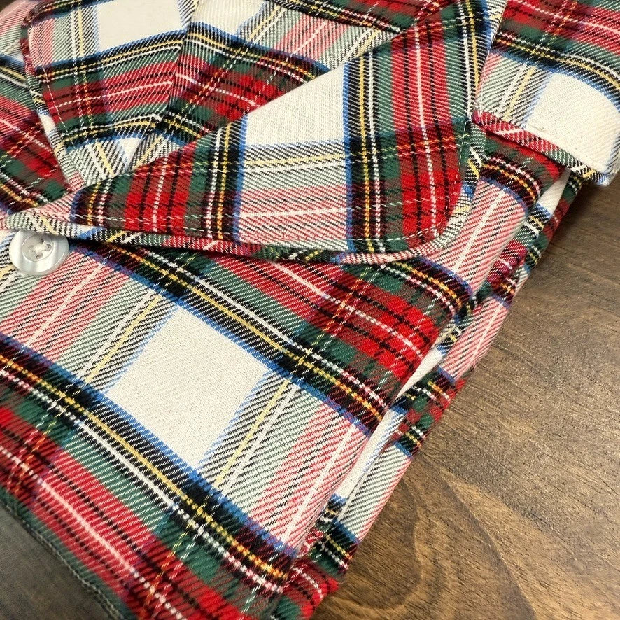 POTTERY BARN KIDS ADULT STEWART PLAID FLANNEL PAJAMA SET, SIZE LARGE