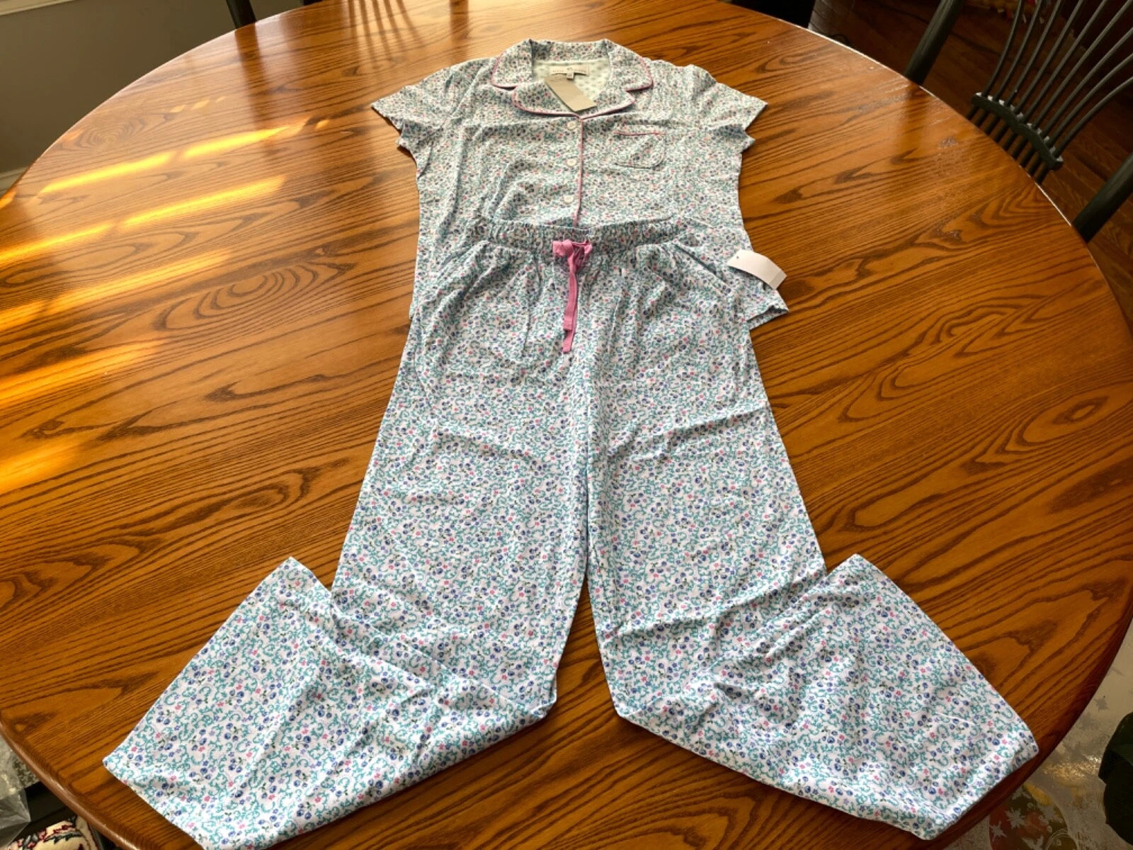 KAREN NEUBURGER 2-PIECE PAJAMA PETITE SMALL (PS) TOSCANA FLORAL AQUA FRESH
