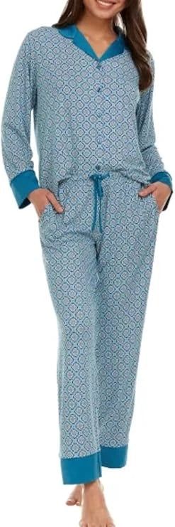 Flora Nikrooz Women's Satin Trim Notch Collar PJ Set