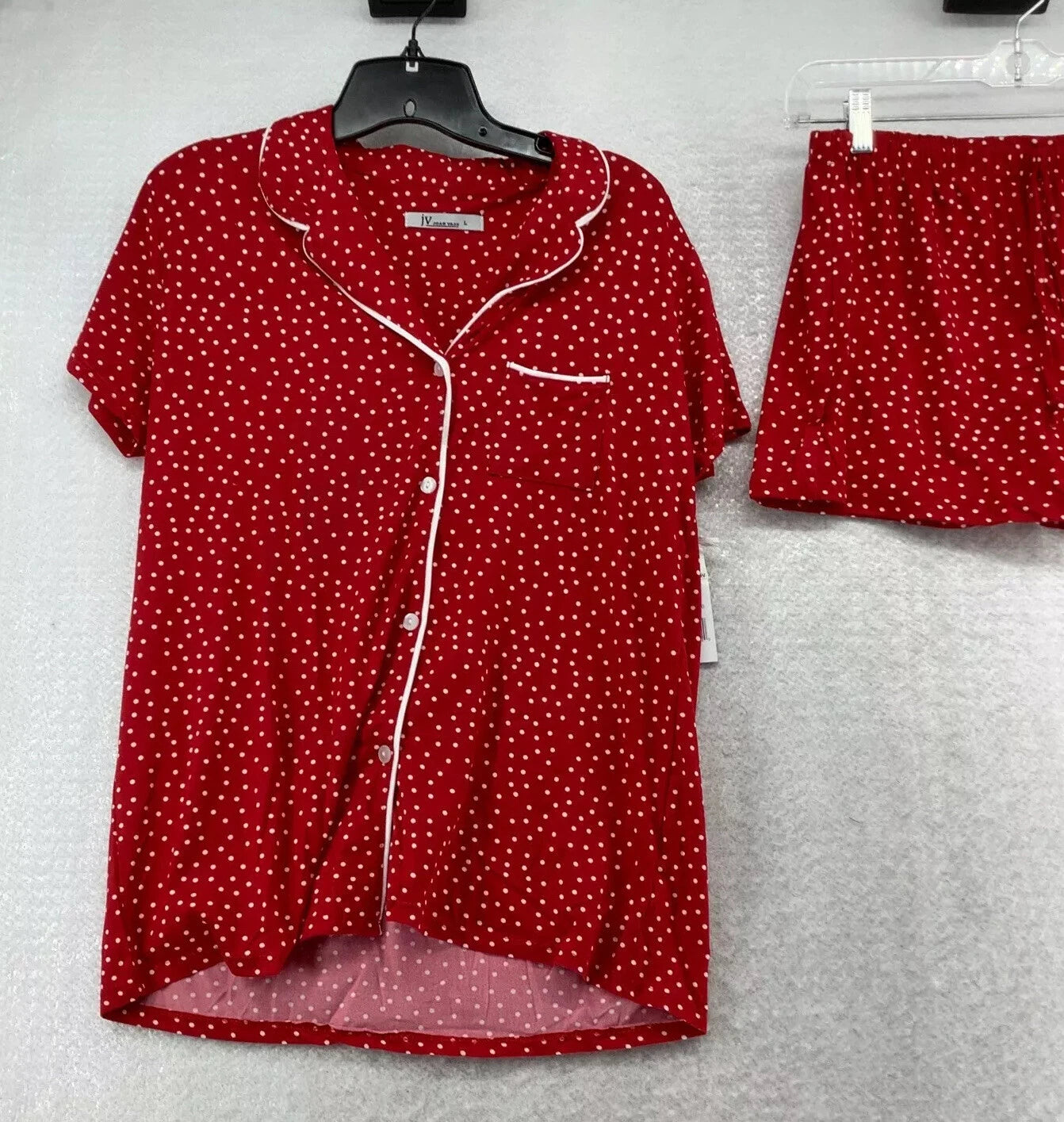 Joan Vass Womens Polka Dot Short Sleeves Collar 2 Piece Red Sleepwear Lounge Set