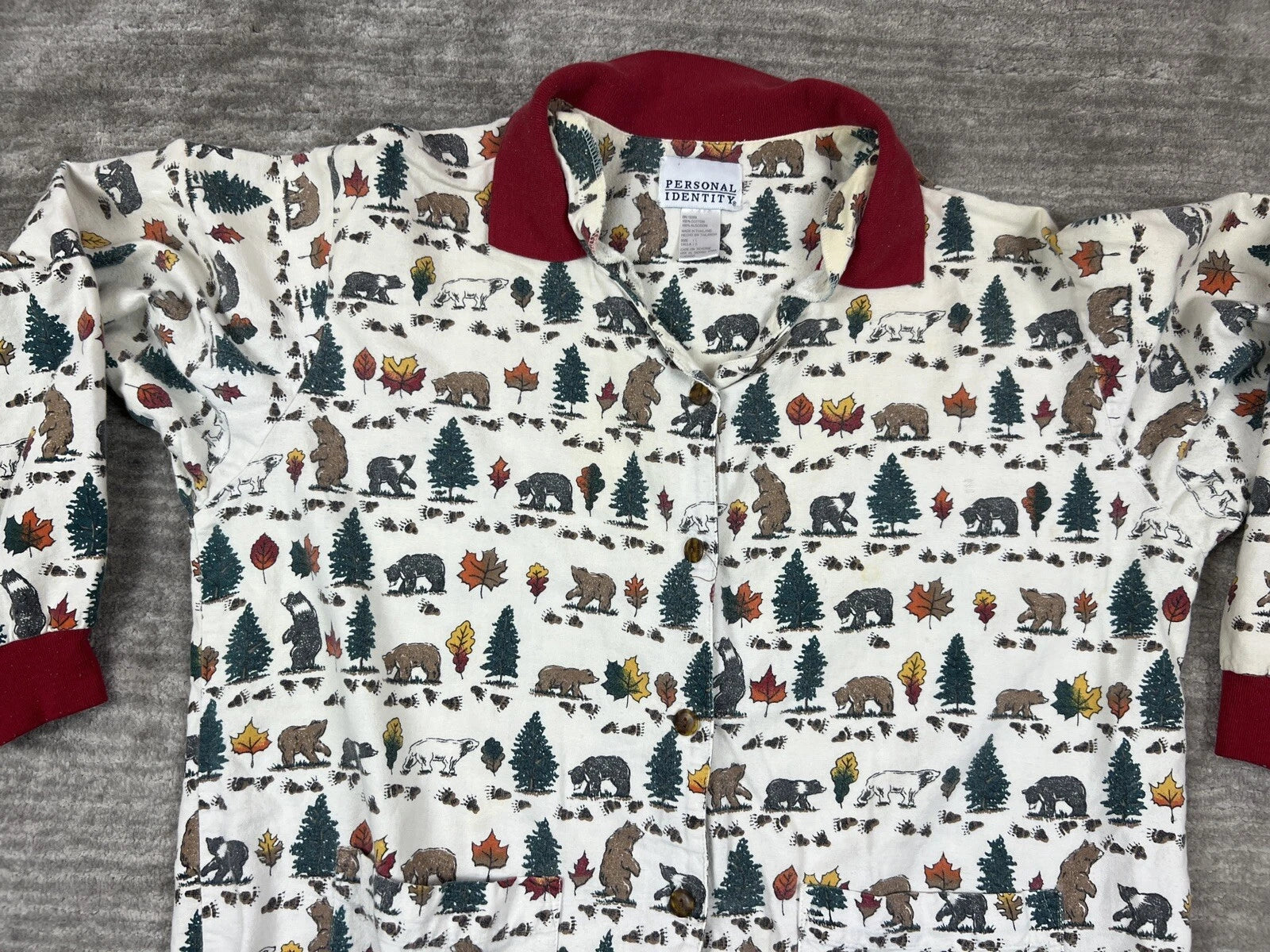 Personal Identity Intimates Pajama Suit Large White Bear Forest Print Two Piece