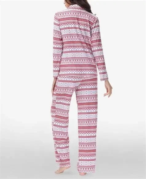 Beautyrest Women's Long Sleeve Notch-Collar Pajama Set, Multi, Size L 0103