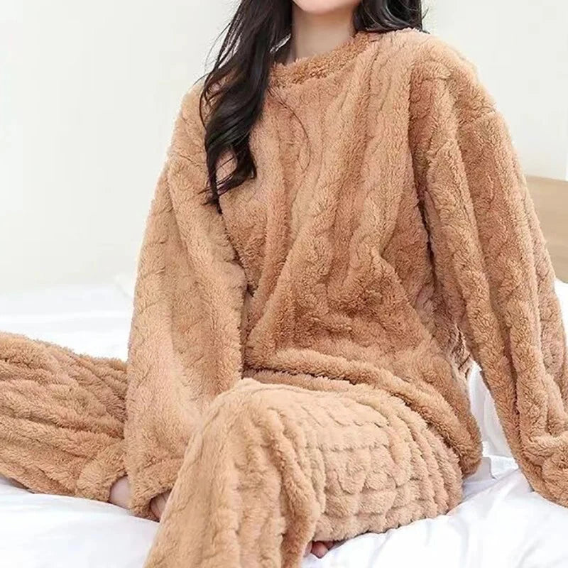 Womens Pyjamas Sets Warm Fleece Loungewear Pjs Winter Fluffy Soft Nightwear UK