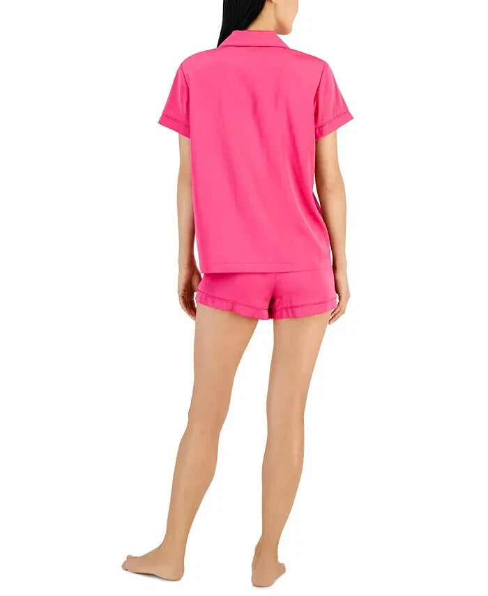 INC International Concepts Women's 2Pc Stretch Satin,Pajamas Set, D.Berry, LARGE