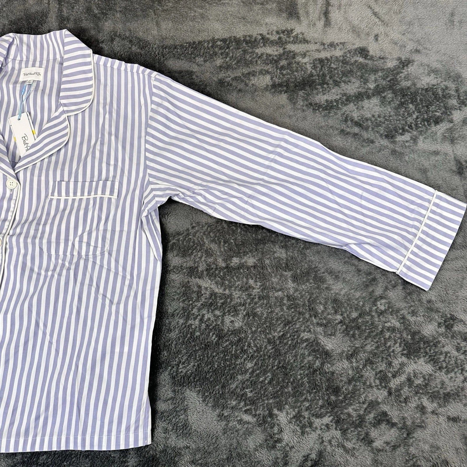 Bed Head 2pc Pajama Set Size Medium Blue Stripe Relax Fit Long Sleeve Women NWT