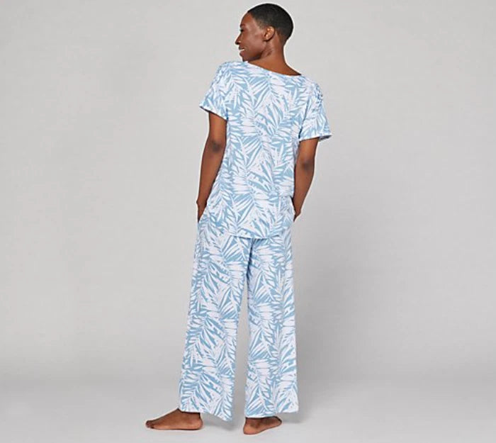 Stan Herman - Palm Breeze Sueded Jersey Cropped Pant Lounge Set - Beige