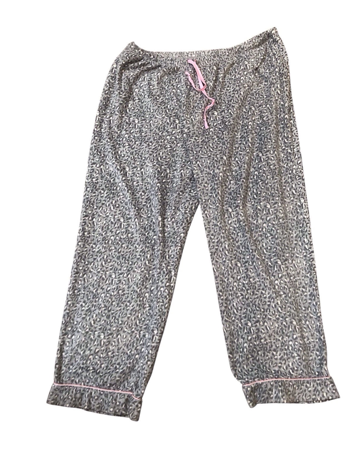 Ellen Tracy XXL Gray White Pink Cheetah Print Fleece Pajama Set Cozy Comfort